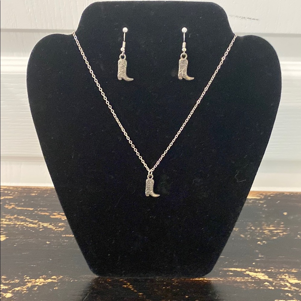 Silver Boot Necklace and Earring Set